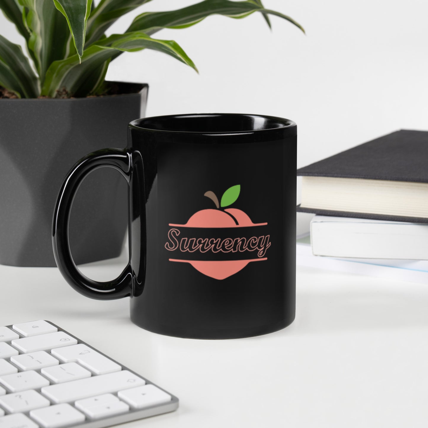 Surrency Georgia Peach Town Name Black Glossy Ceramic Mug 11 oz and 15 oz