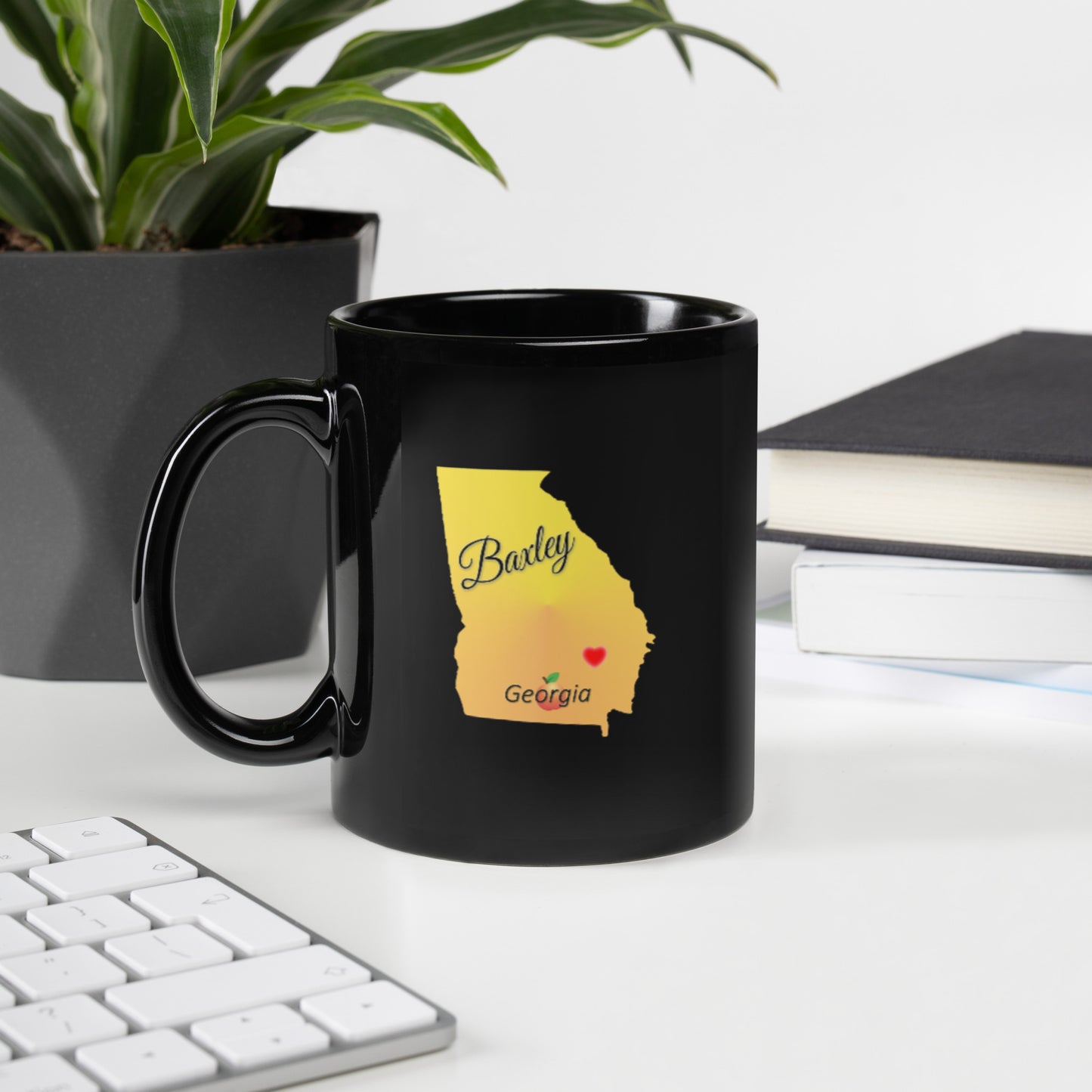 Baxley Georgia State Heart Locator Black Glossy Ceramic Mug 11 oz and 15 oz