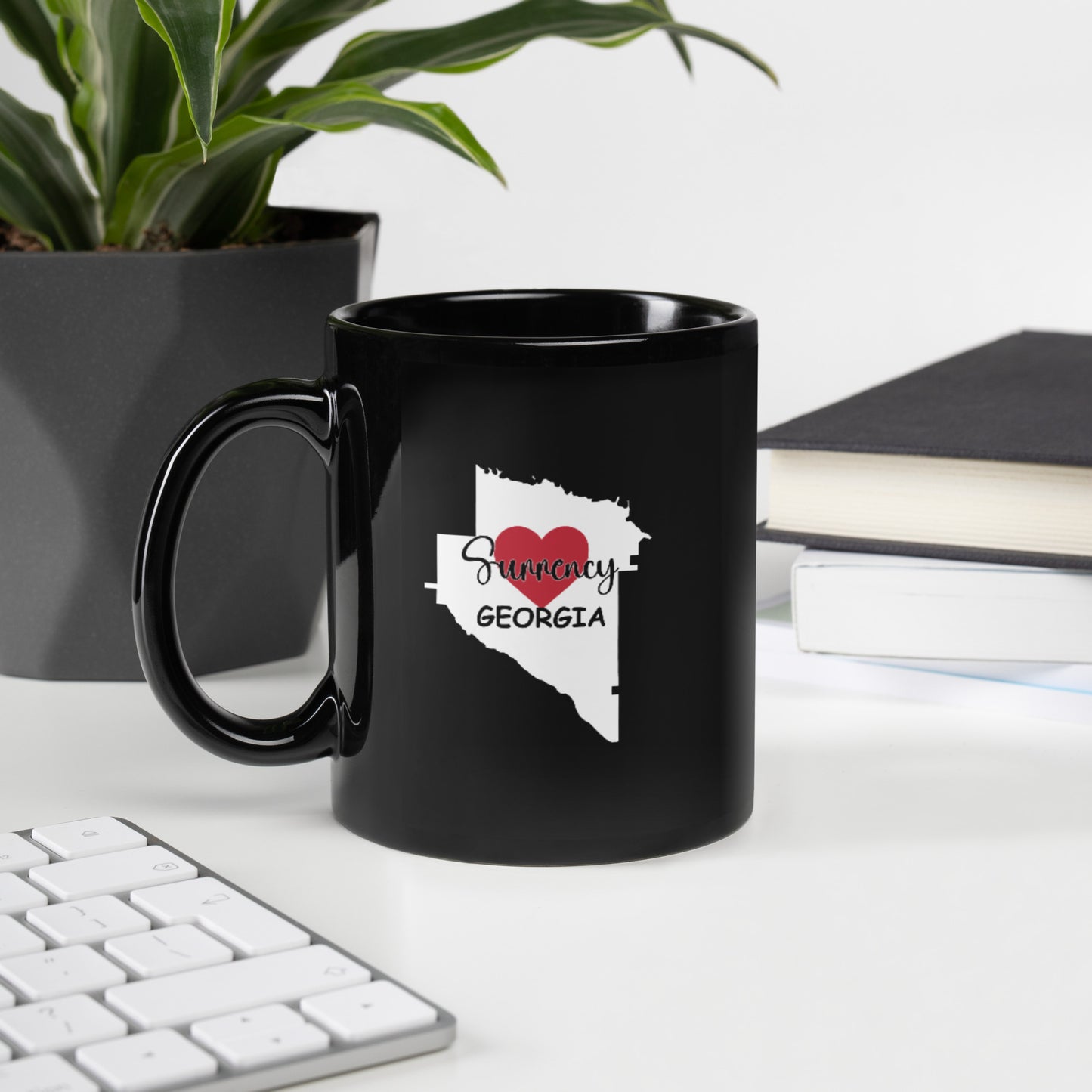 Surrency Georgia with Heart in County Black Glossy Ceramic Coffee Mug 11 oz and 15 oz