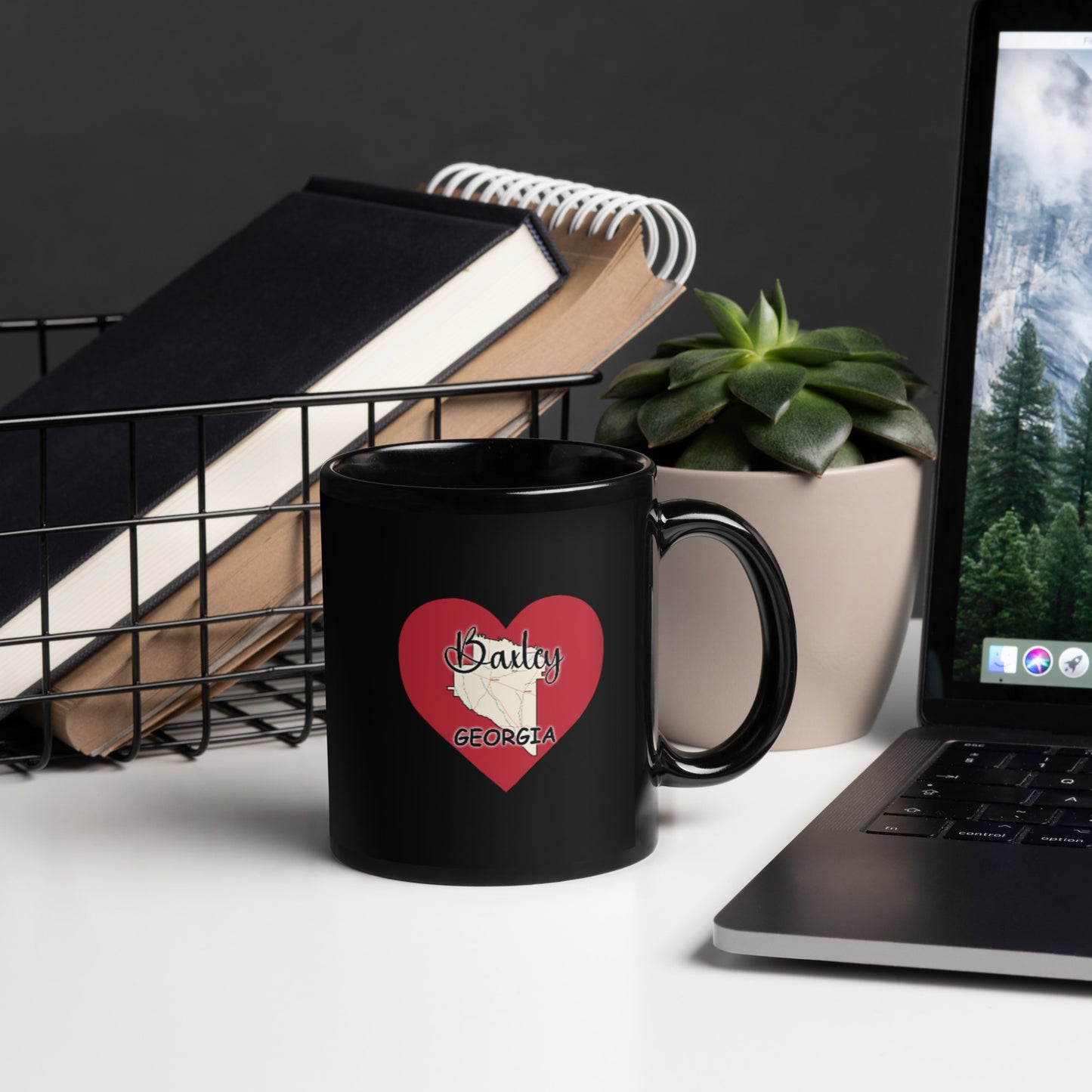 Baxley Georgia w/ County Map on Heart Black Glossy Ceramic Mug 11 oz and 15 oz