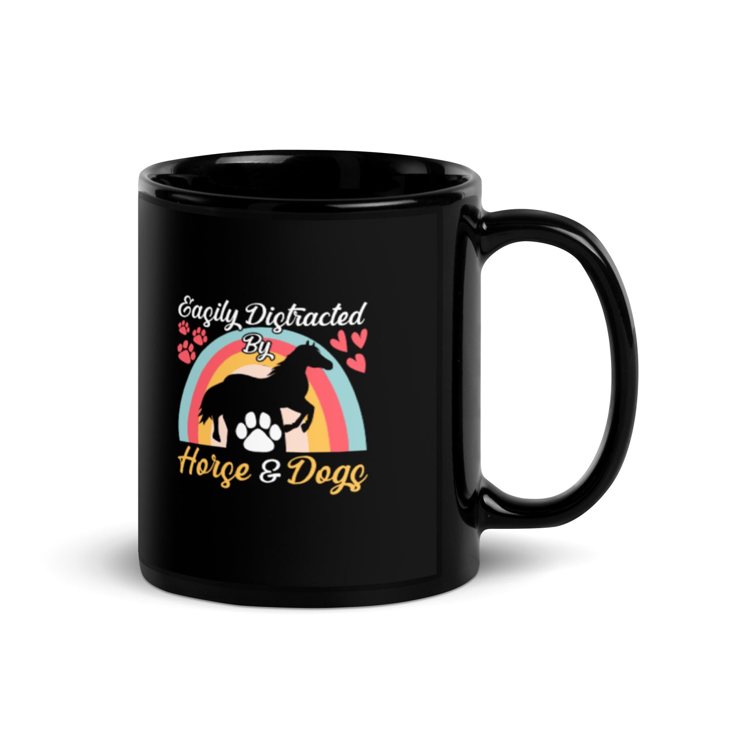 Easily Distracted by Horse & Dogs Black Glossy Mug