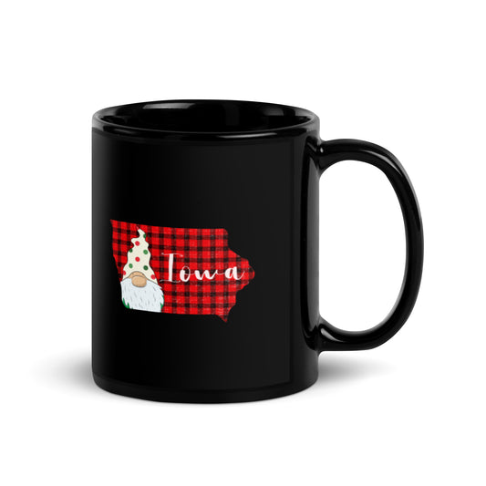 iowa Plaid Gnome Black Glossy Mug