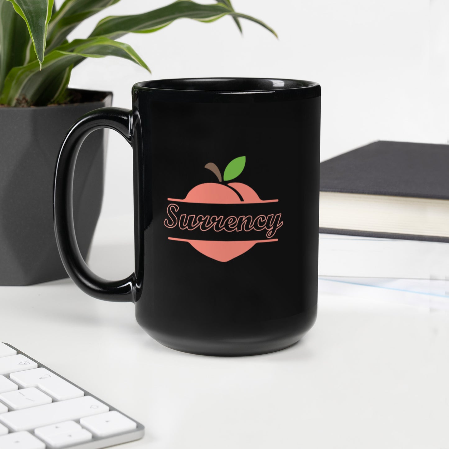 Surrency Georgia Peach Town Name Black Glossy Ceramic Mug 11 oz and 15 oz