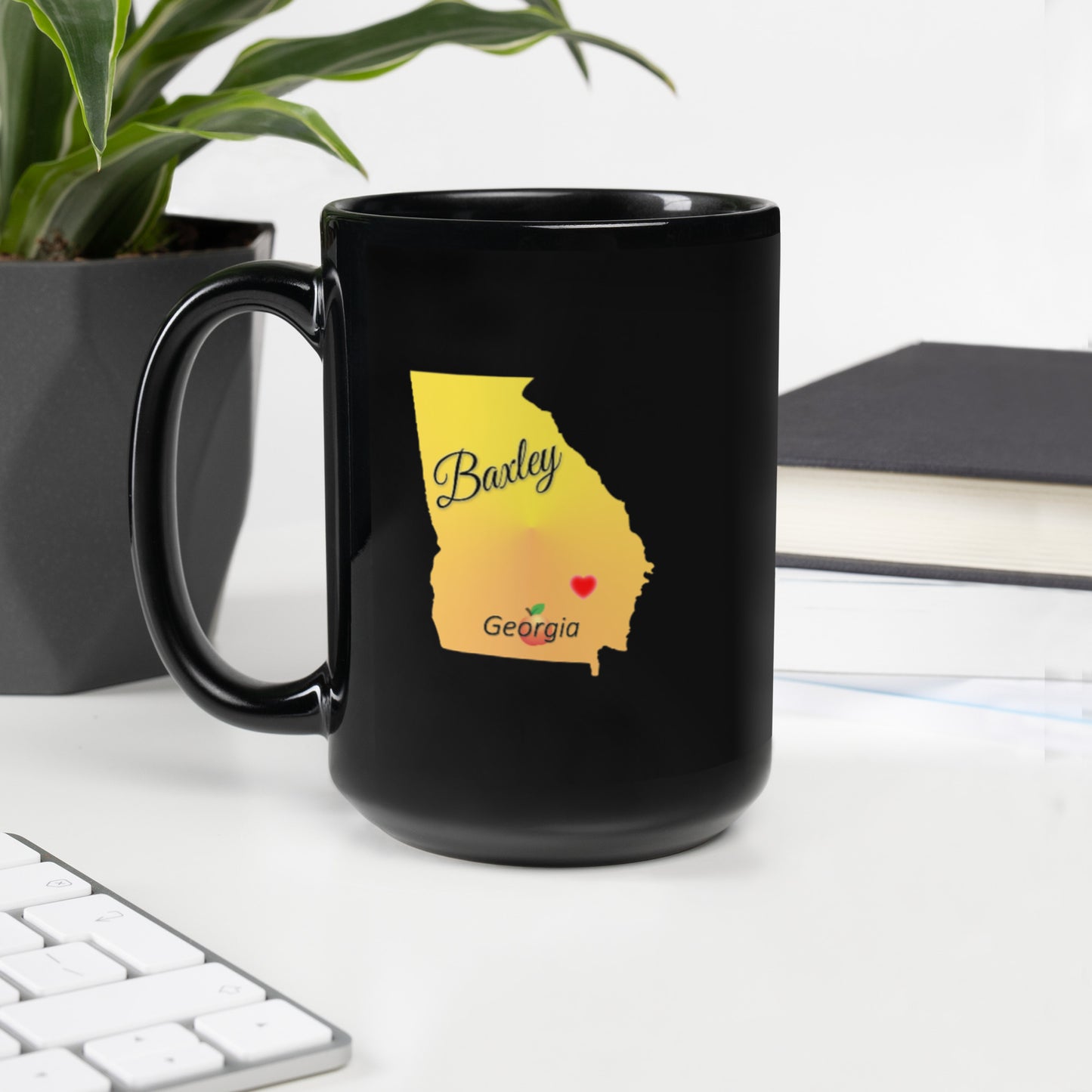 Baxley Georgia State Heart Locator Black Glossy Ceramic Mug 11 oz and 15 oz