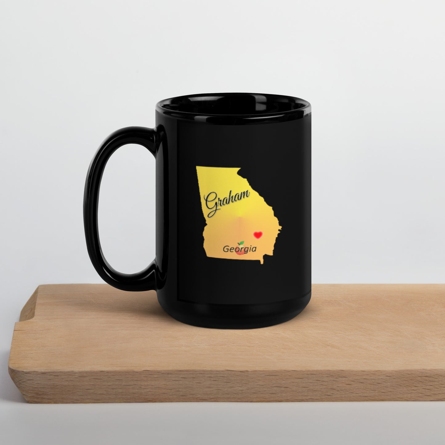 Graham Georgia State Heart Locator Black Glossy Ceramic Mug 11 oz and 15 oz