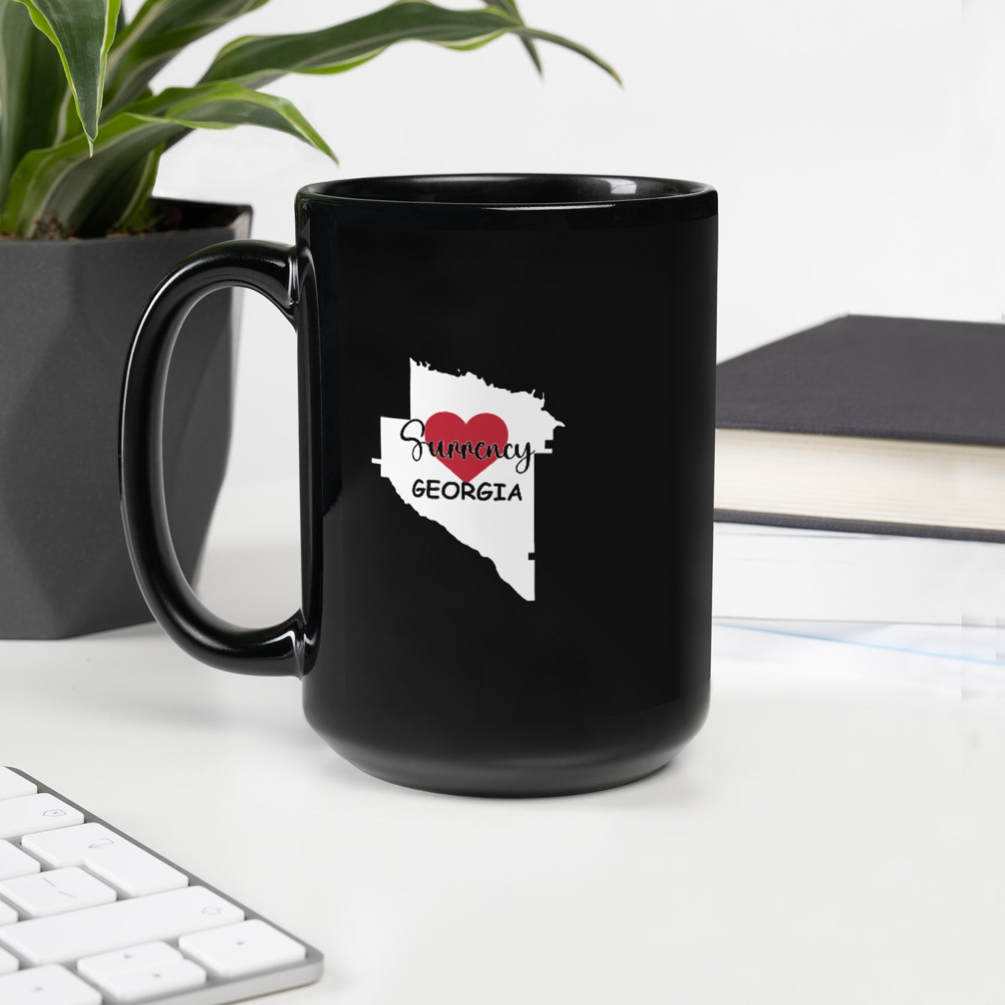 Surrency Georgia with Heart in County Black Glossy Ceramic Coffee Mug 11 oz and 15 oz