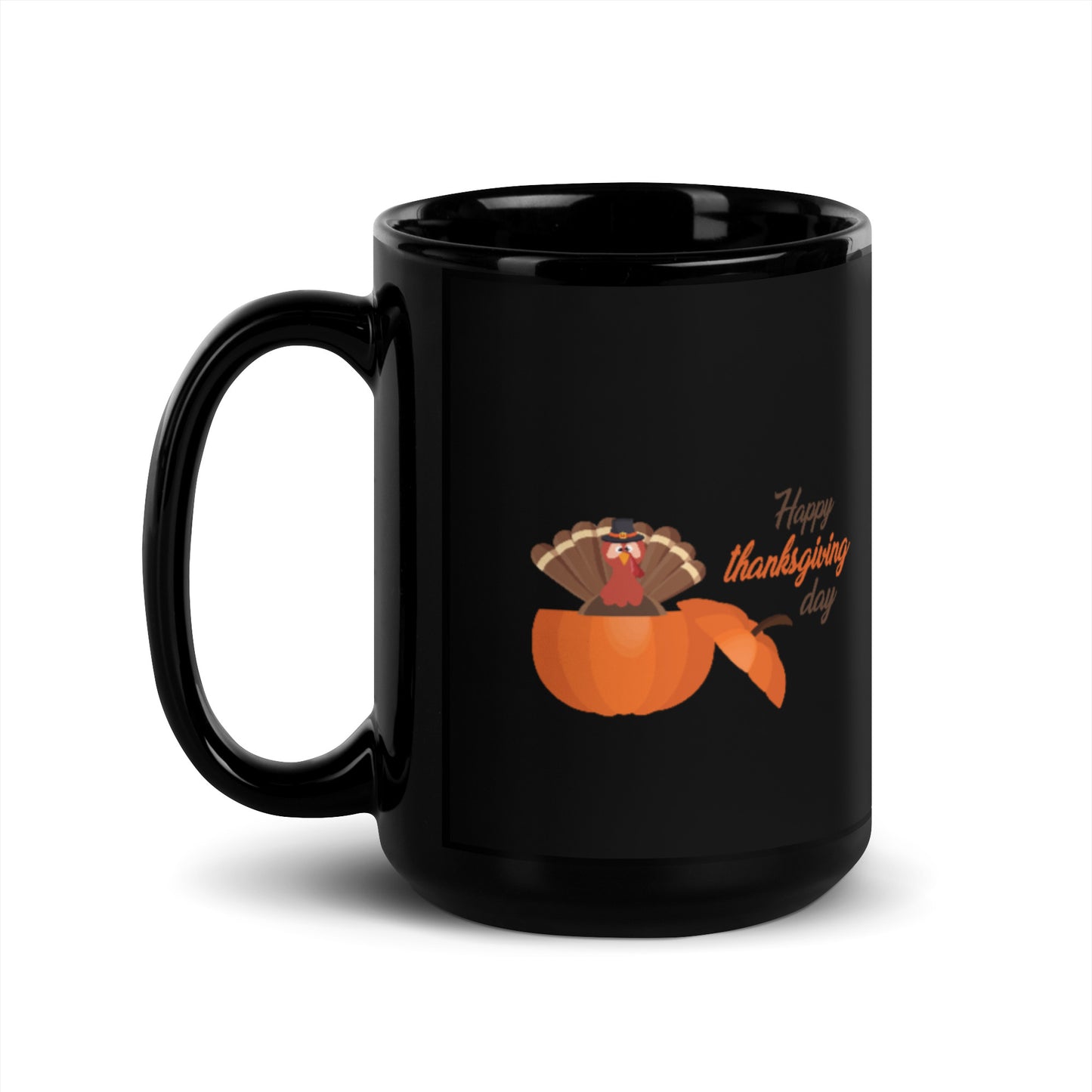 Happy Thanksgiving Day Black Glossy Mug