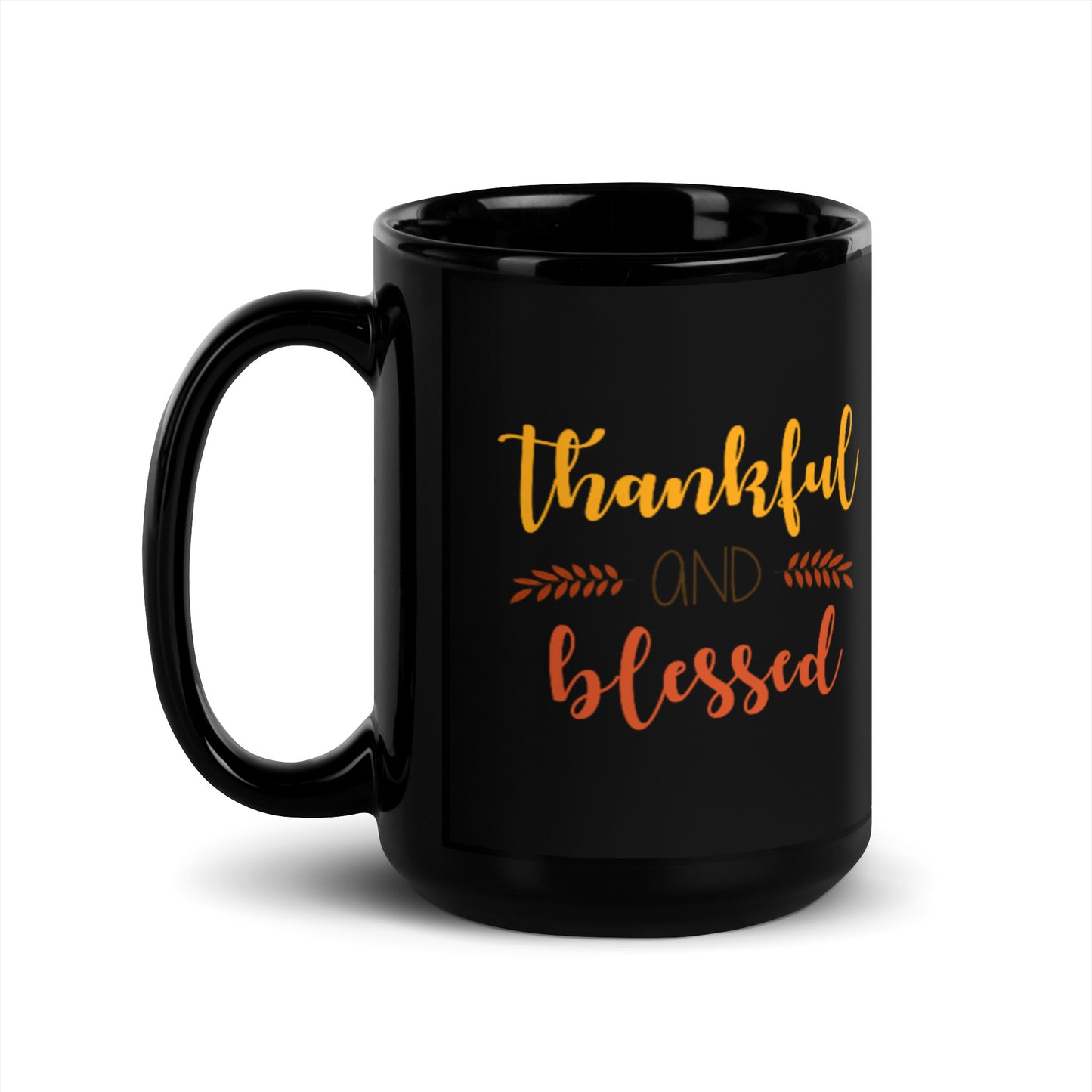 Thankful and Blessed Black Glossy Mug