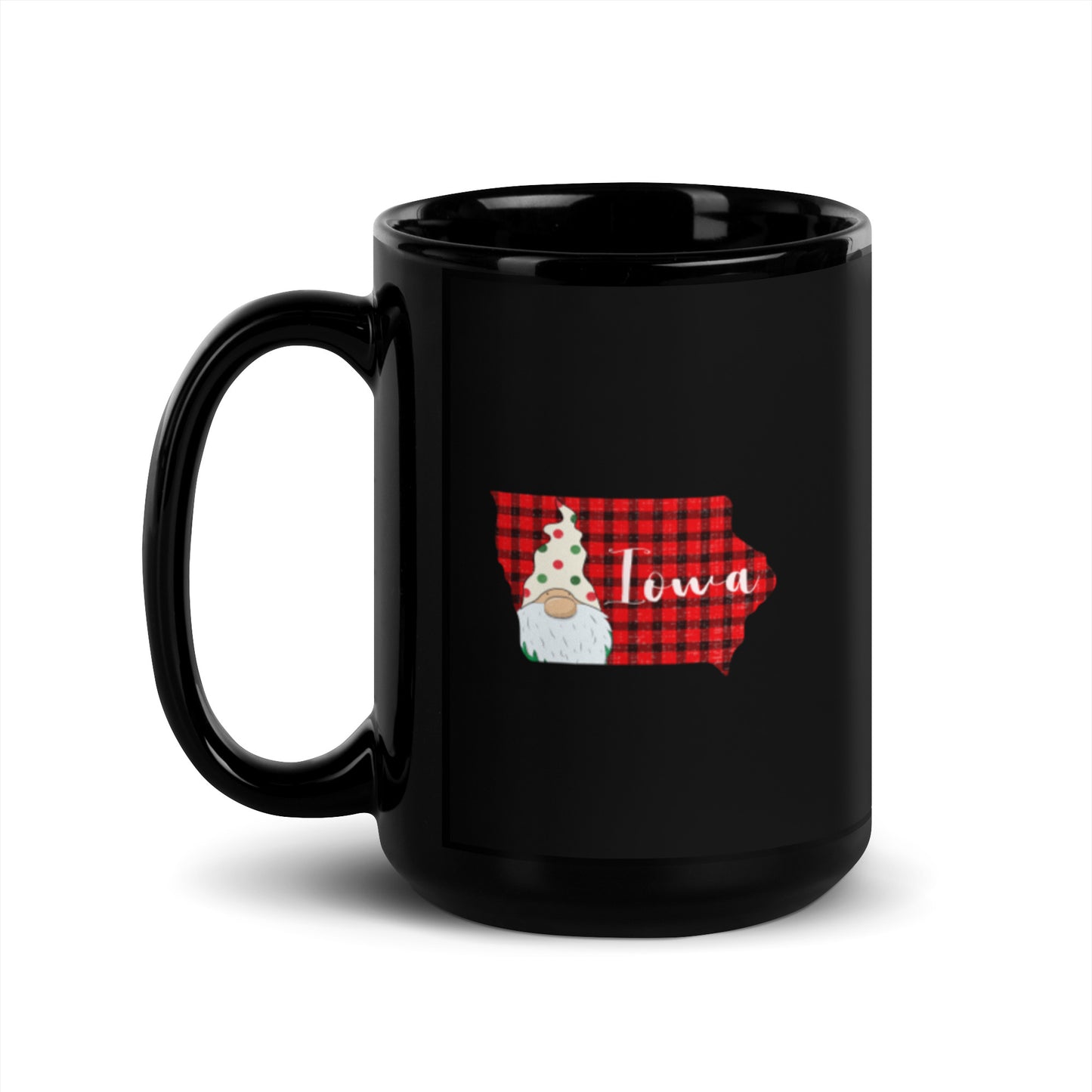 iowa Plaid Gnome Black Glossy Mug