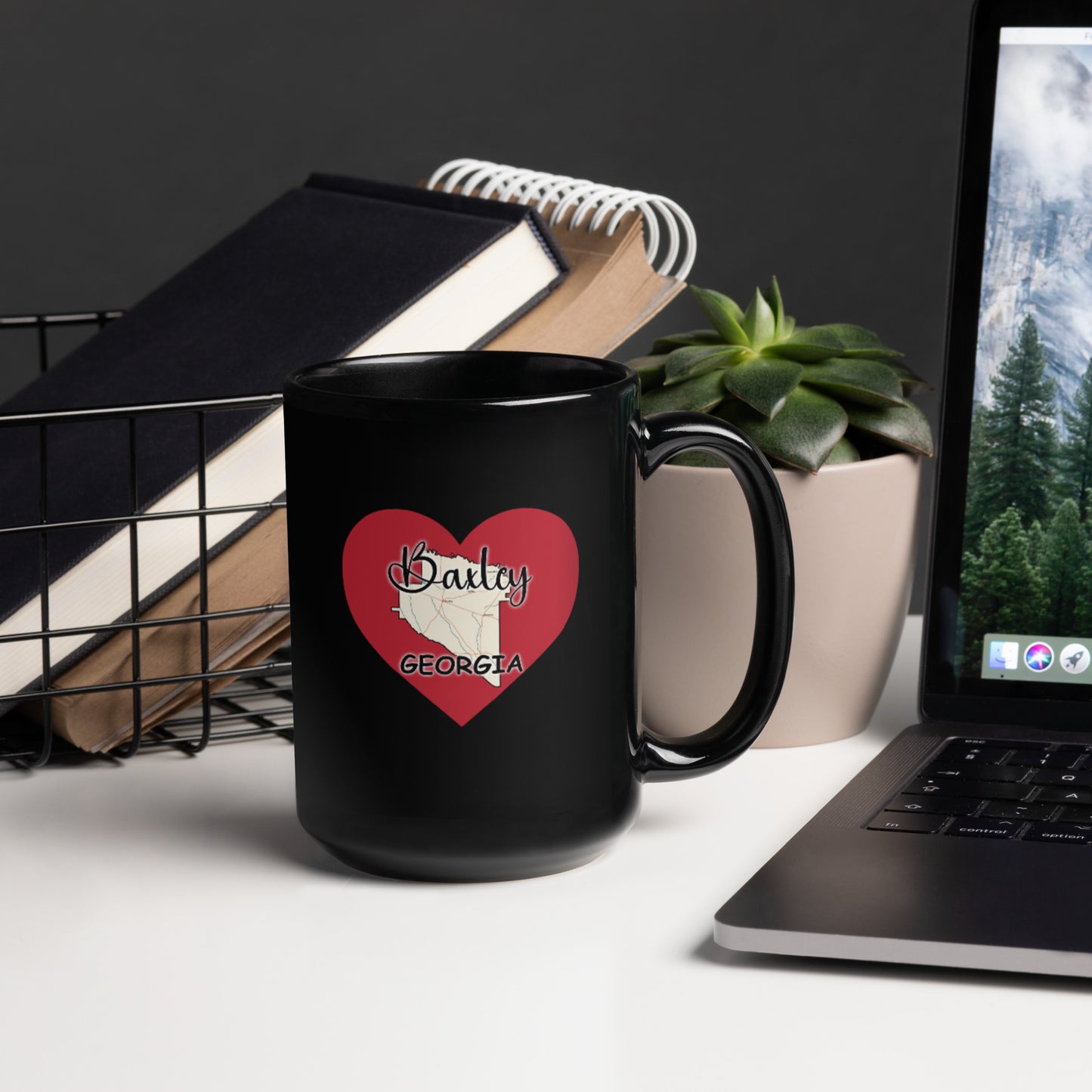 Baxley Georgia w/ County Map on Heart Black Glossy Ceramic Mug 11 oz and 15 oz