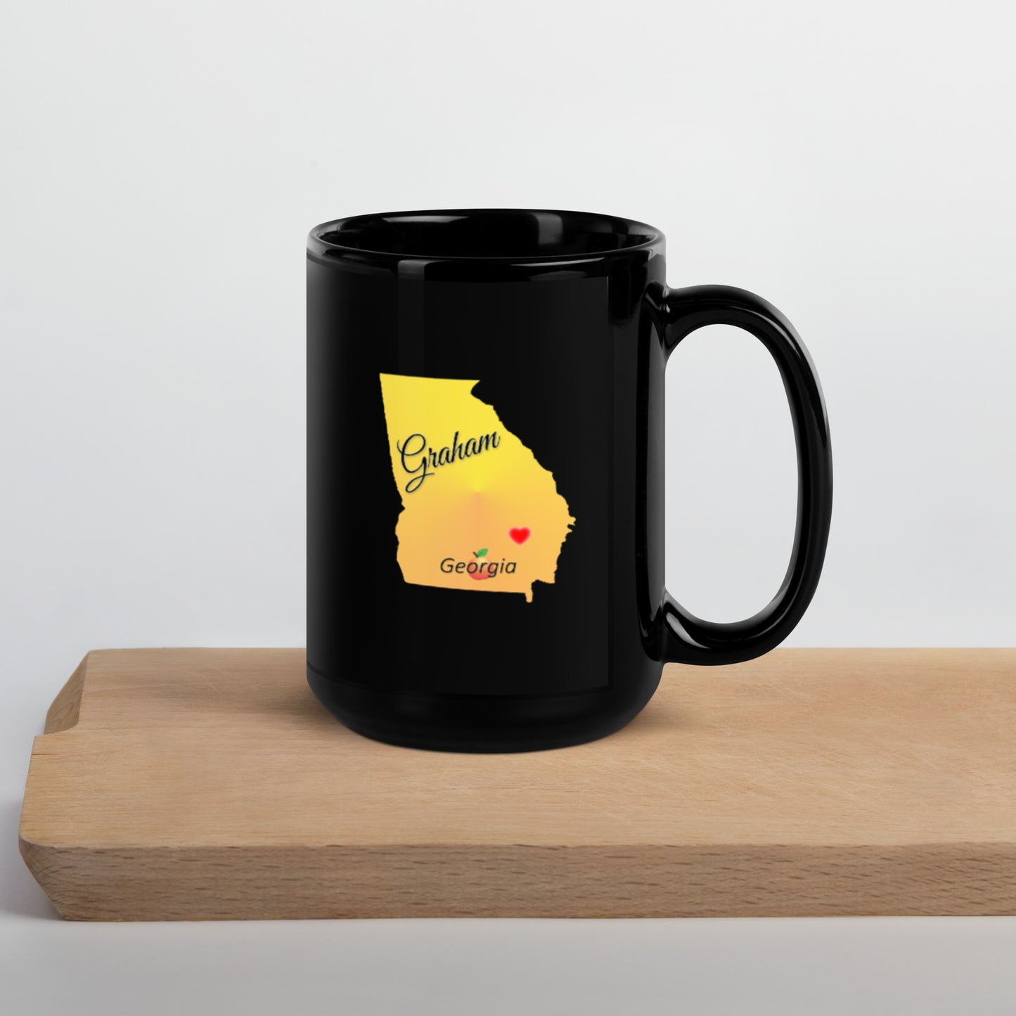Graham Georgia State Heart Locator Black Glossy Ceramic Mug 11 oz and 15 oz