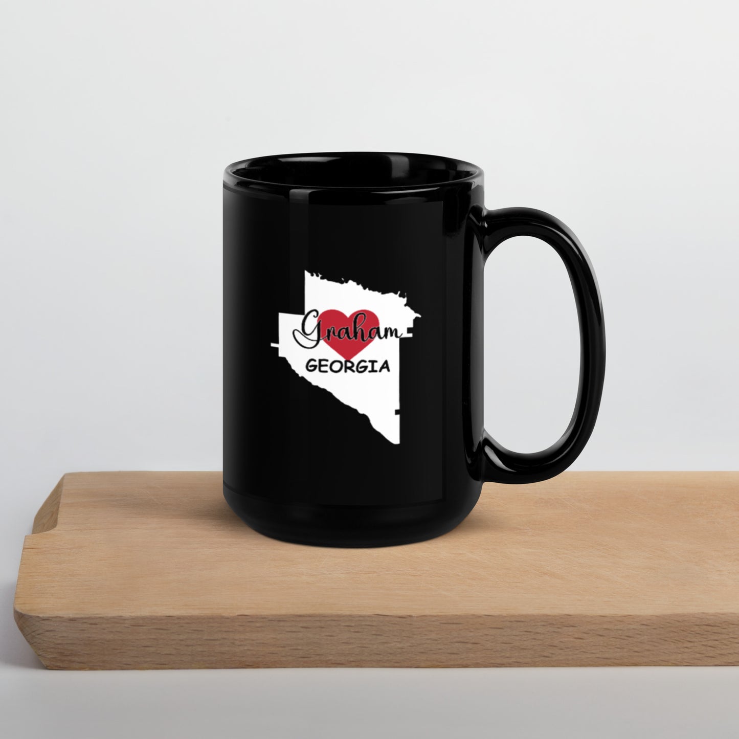 Graham Georgia with Heart in County Black Glossy Ceramic Coffee Mug 11 oz and 15 oz