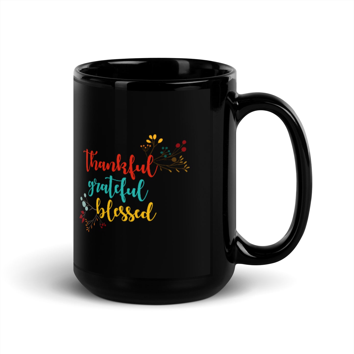 Thankful Grateful Blessed Black Glossy Mug