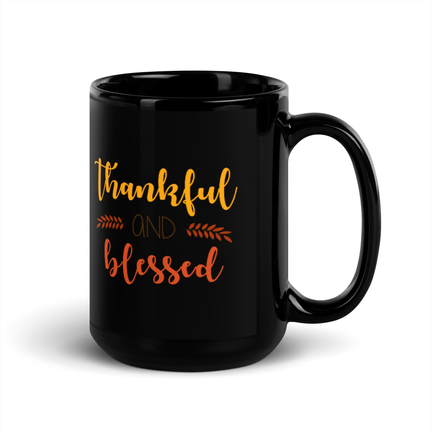 Thankful and Blessed Black Glossy Mug