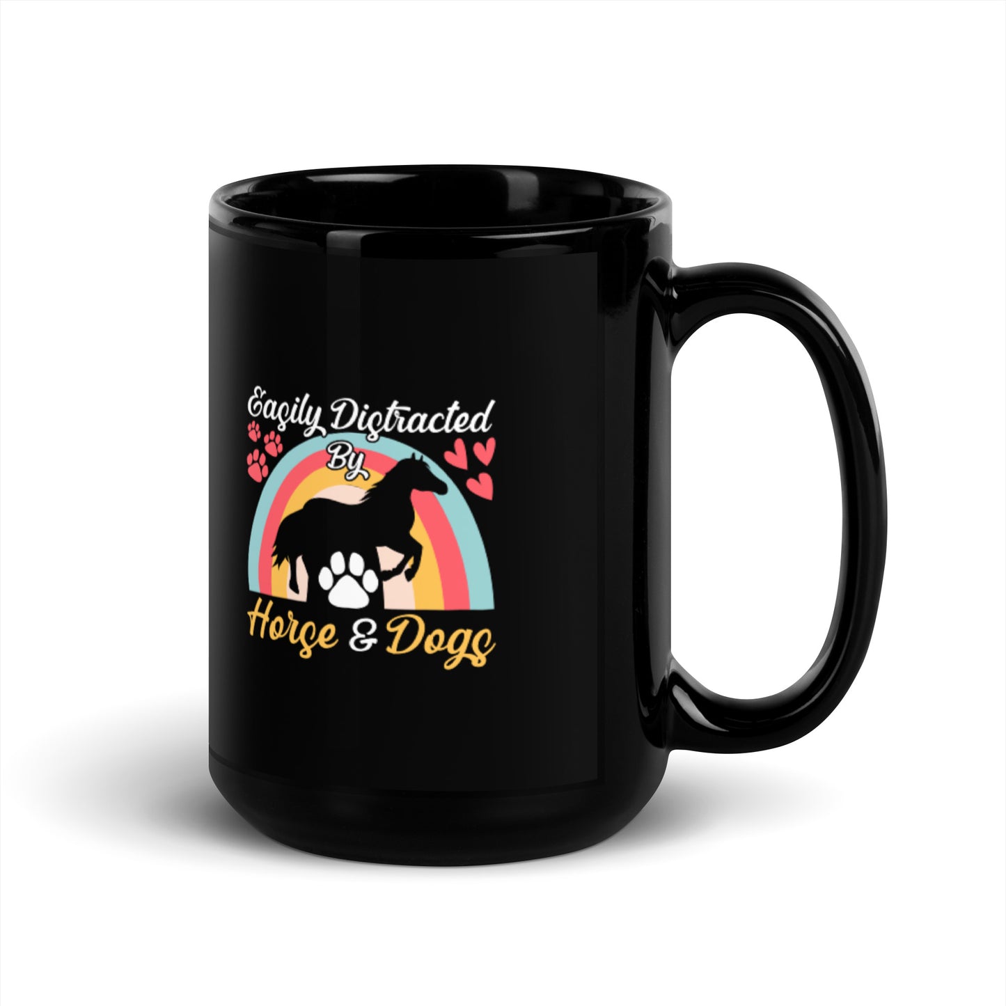 Easily Distracted by Horse & Dogs Black Glossy Mug