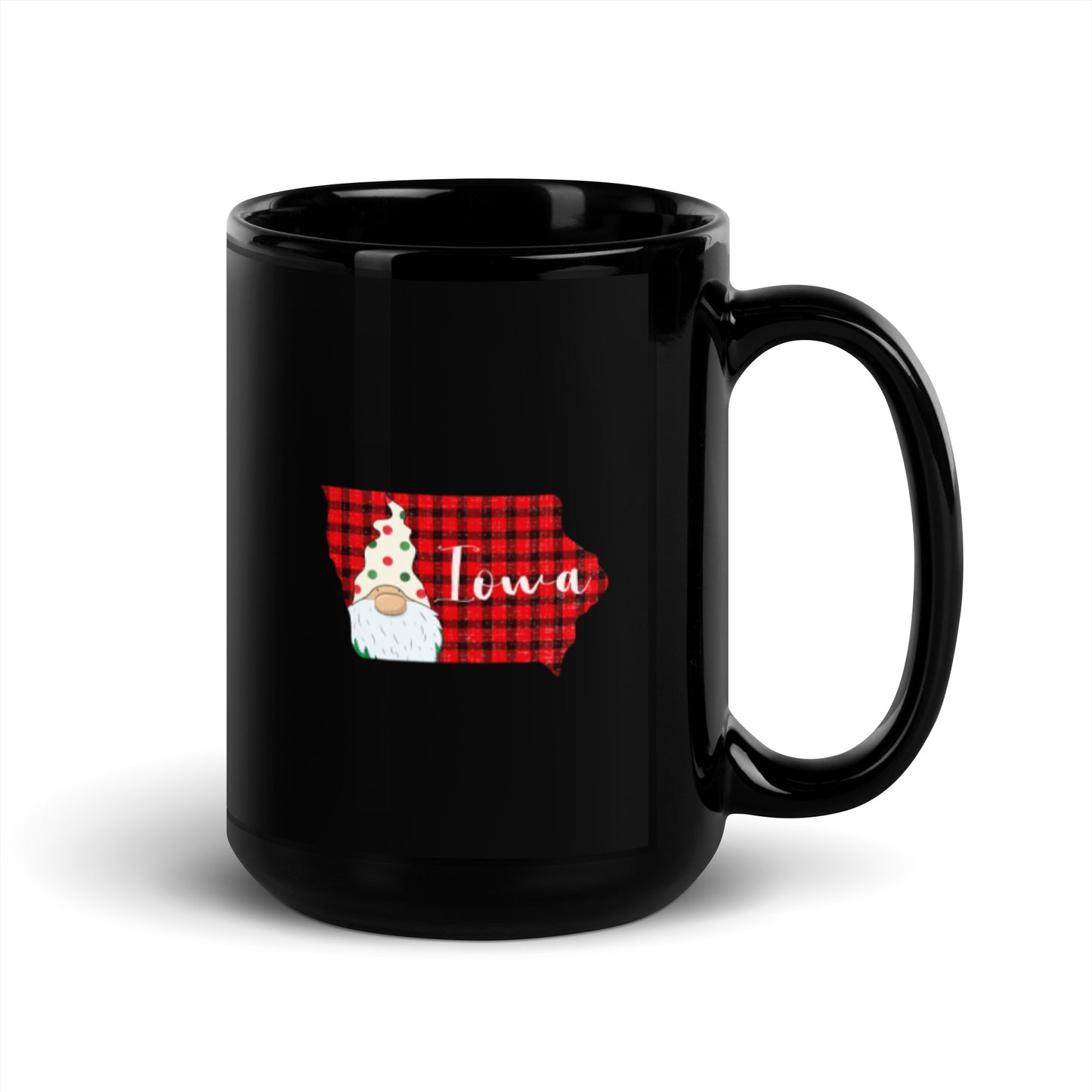 iowa Plaid Gnome Black Glossy Mug