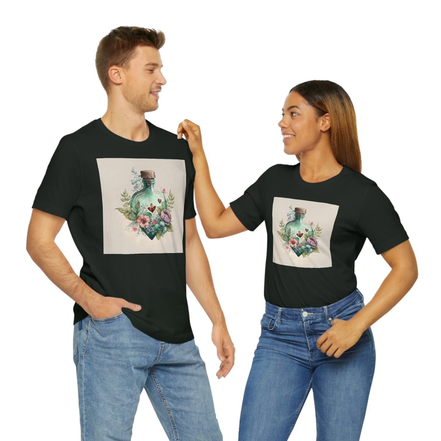 Vintage Bottle Floral Unisex Jersey Short Sleeve Tee