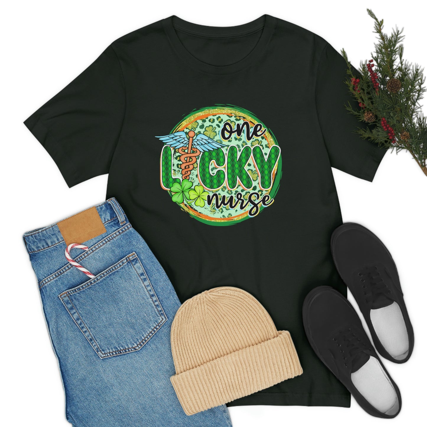 One Lucky Nurse Caduceus St. Patrick's Day Unisex Jersey Short Sleeve Tee