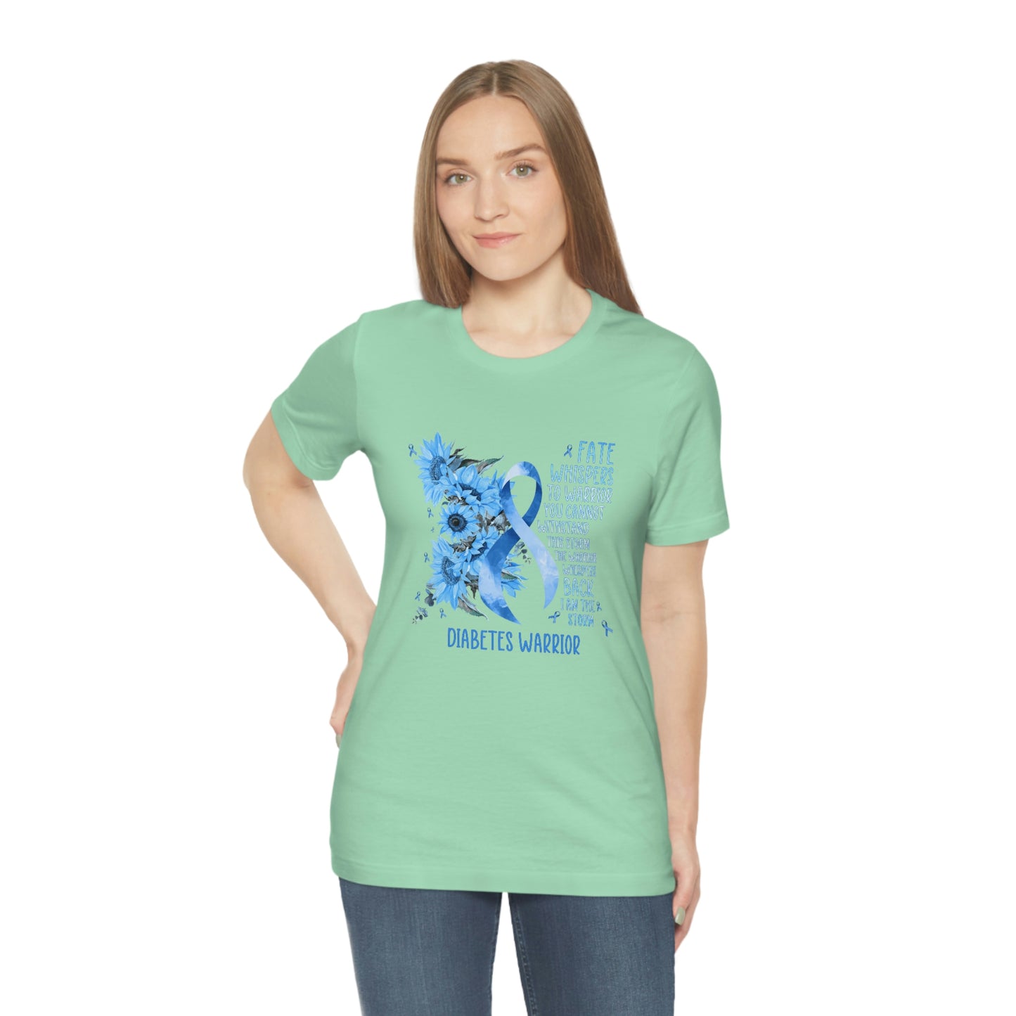 Fate Whispers to the Warrior Diabetes Awareness Print Unisex Jersey Short Sleeve Tee