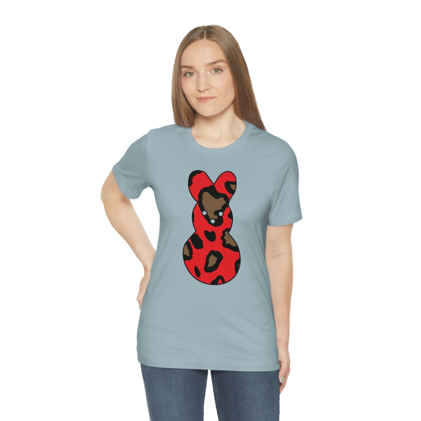 Red Leopard Print Bunny Easter Spring Print Unisex Jersey Short Sleeve Tee