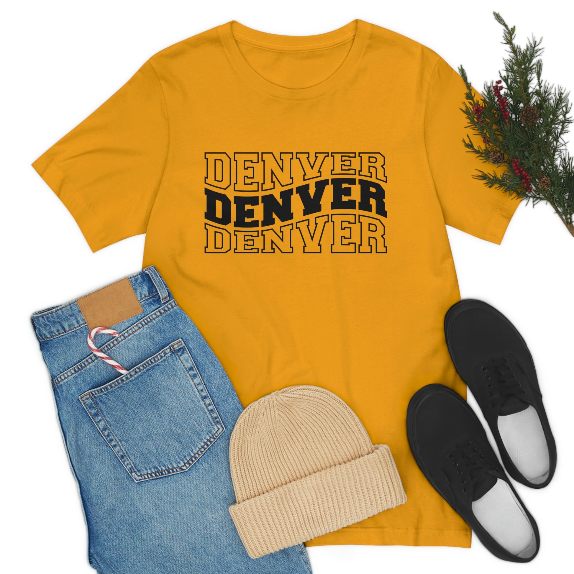 Denver Varsity Wavy Unisex Jersey Short Sleeve Tee Tshirt T-shirt