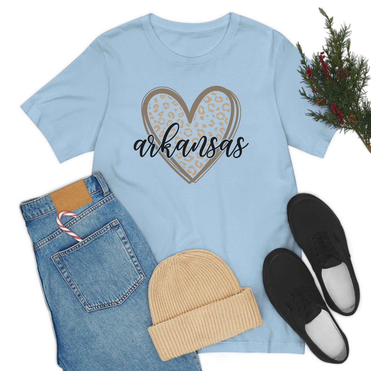 Arkansas Heart Leopard Print US Flag Unisex Jersey Short Sleeve Tee Tshirt T-shirt