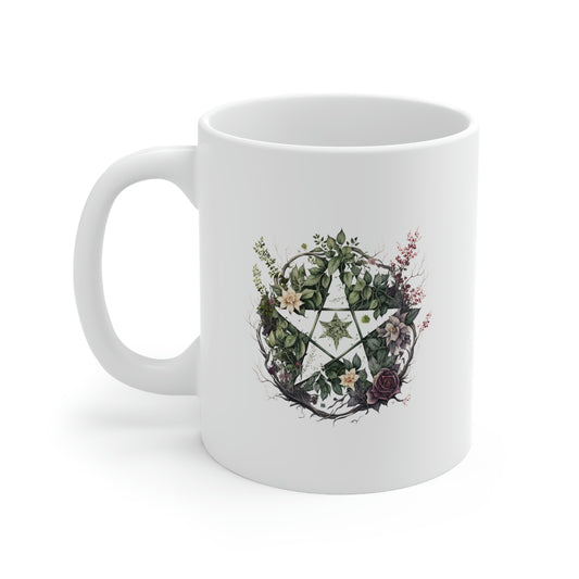Flowers Pentagram Watercolor Ceramic Mug 11oz