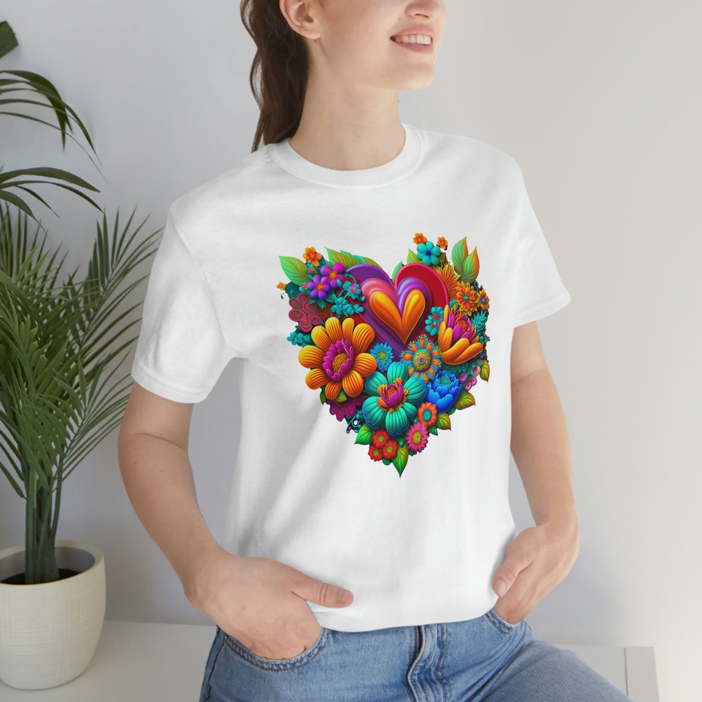 Bright Floral Heart Unisex Jersey Short Sleeve Tee