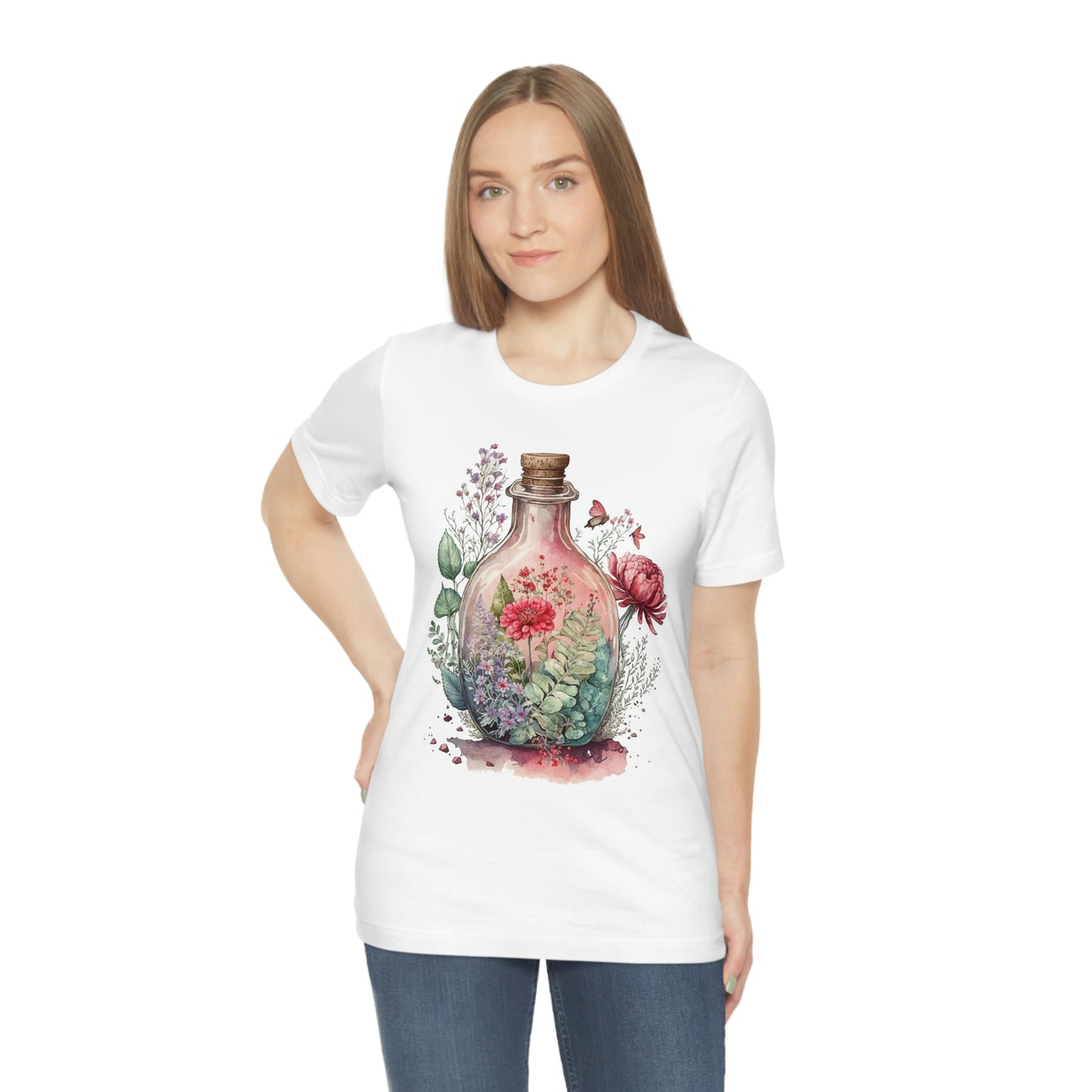 Vintage Bottle Floral Unisex Jersey Short Sleeve Tee