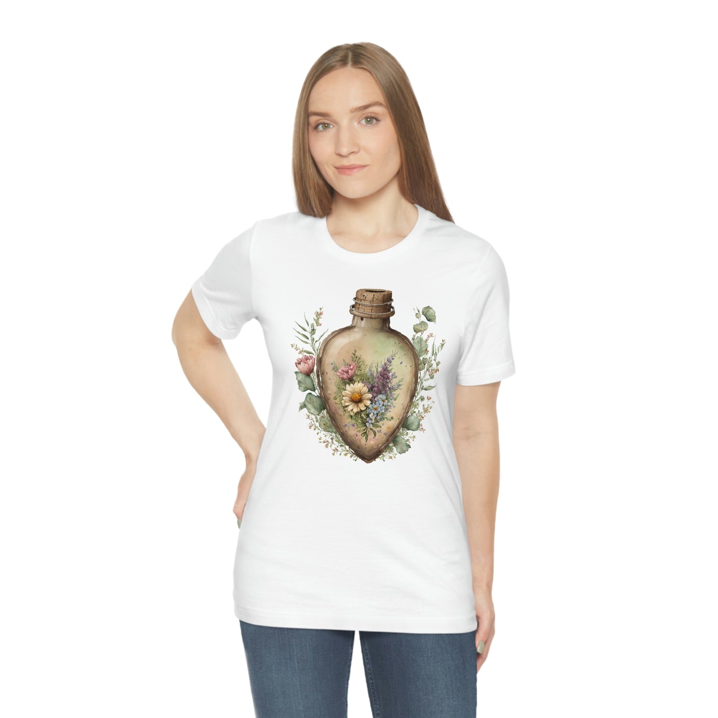 Vintage Bottle Floral Unisex Jersey Short Sleeve Tee