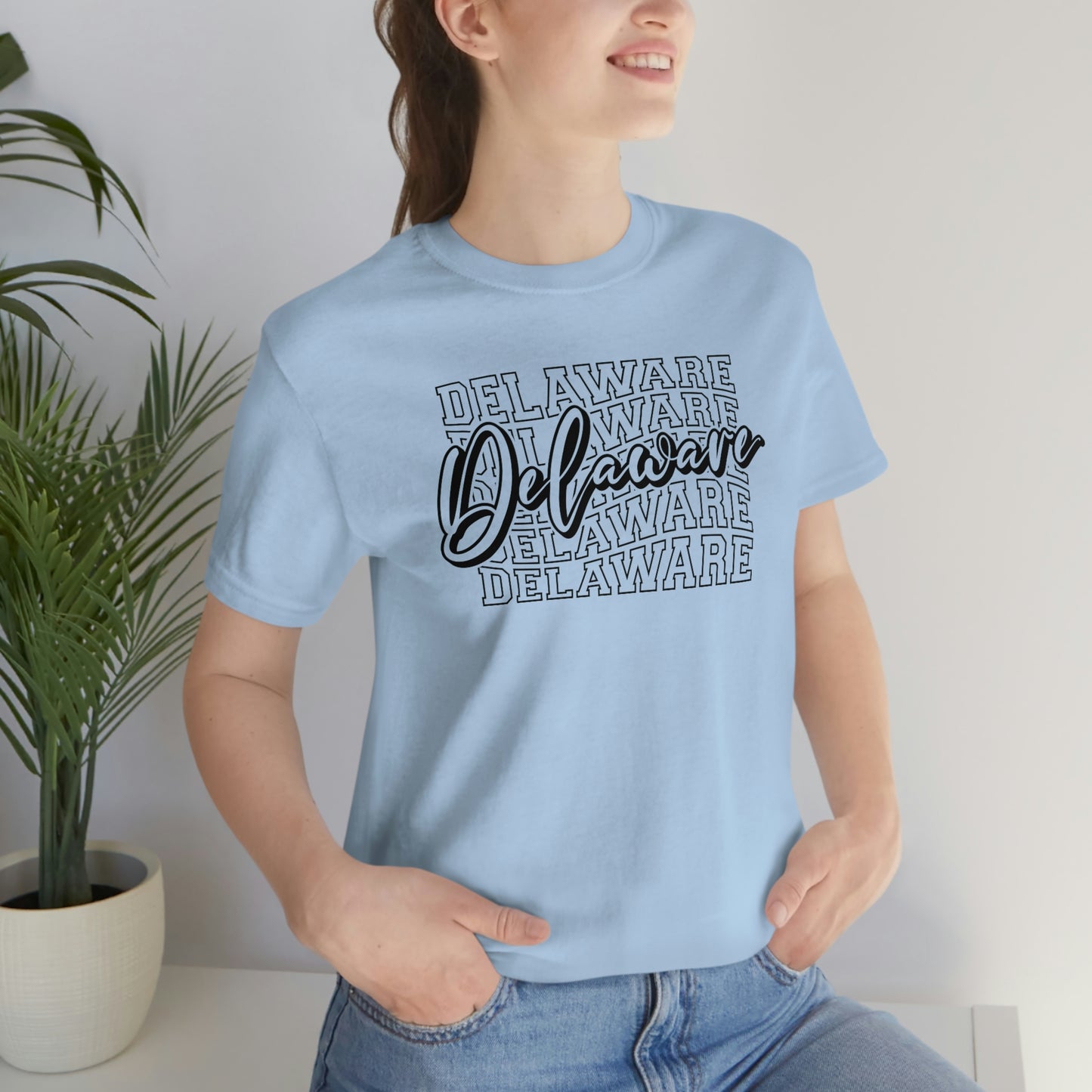 Delaware in Varsity Letters with Script Short Sleeve T-shirt
