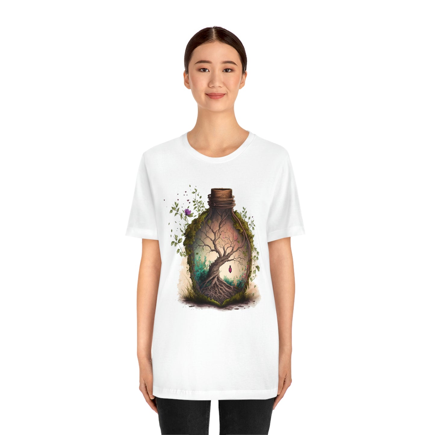 Vintage Bottle Floral Unisex Jersey Short Sleeve Tee