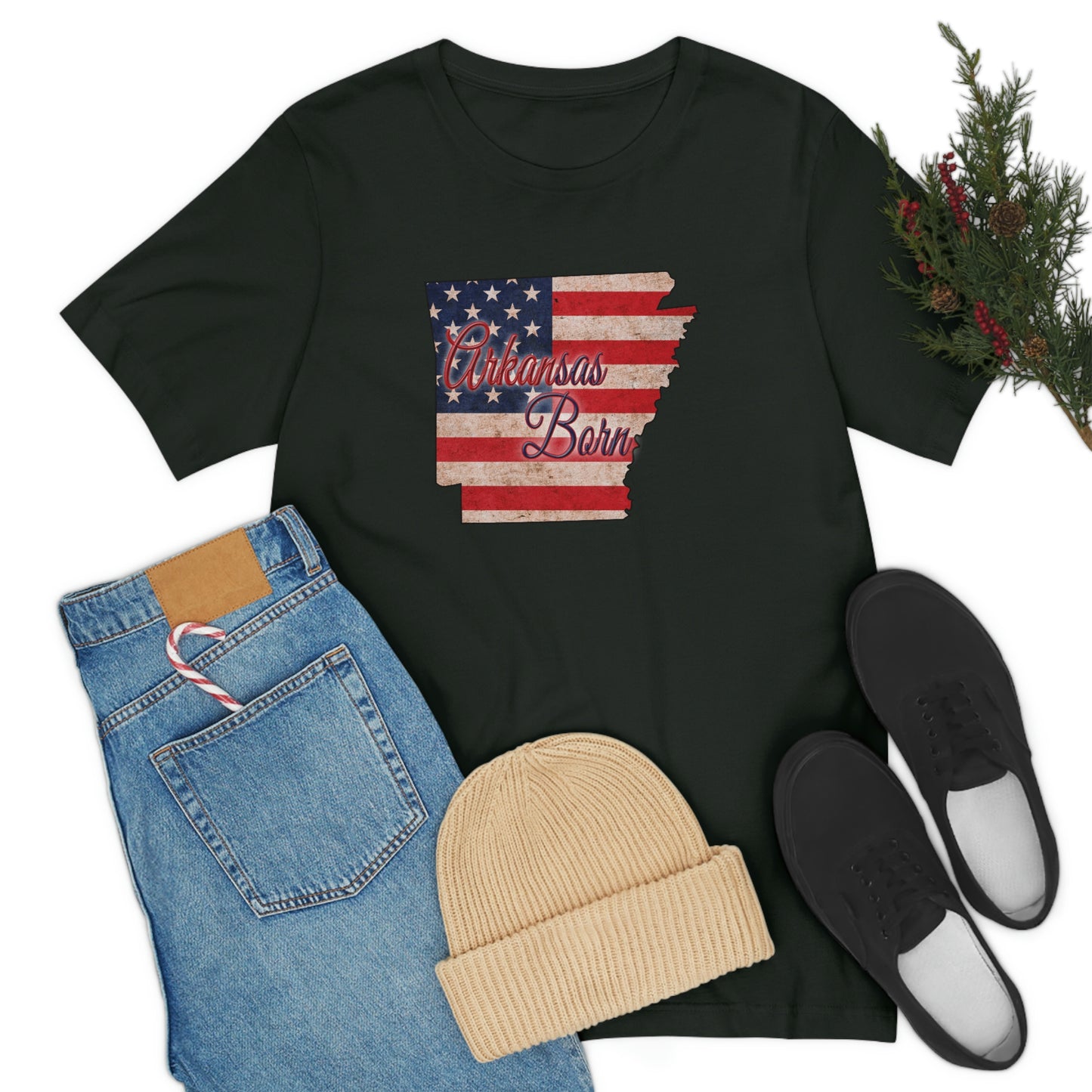 Arkansas Born US Flag Unisex Jersey Short Sleeve Tee Tshirt T-shirt