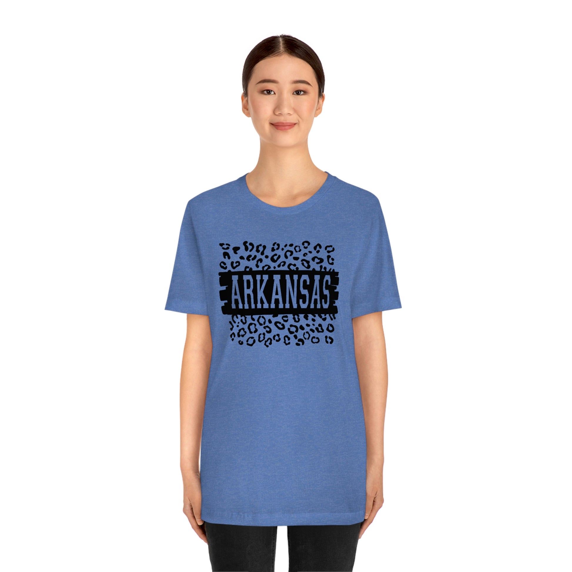 Arkansas Leopard Print US Flag Unisex Jersey Short Sleeve Tee Tshirt T-shirt