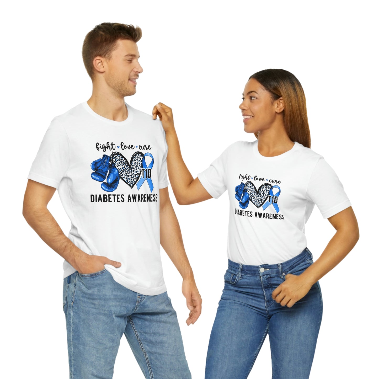 Fight Love Cure T1D Diabetes Awareness Print Unisex Jersey Short Sleeve Tee