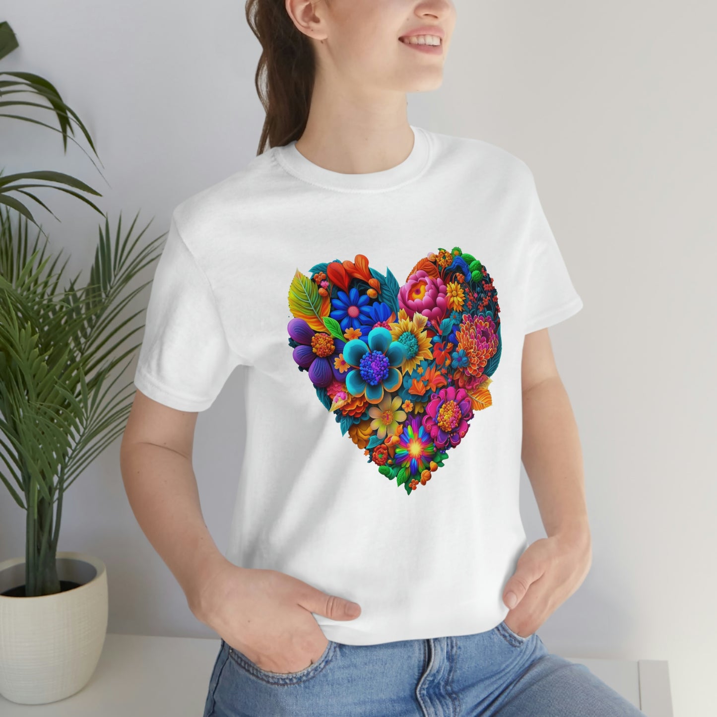 Bright Floral Heart Unisex Jersey Short Sleeve Tee