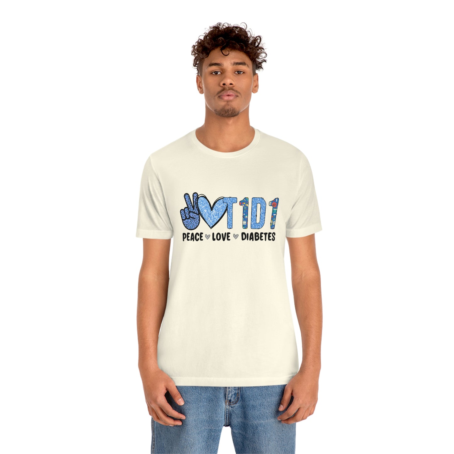 Peace Love T1D1 Diabetes Awareness Print Unisex Jersey Short Sleeve Tee