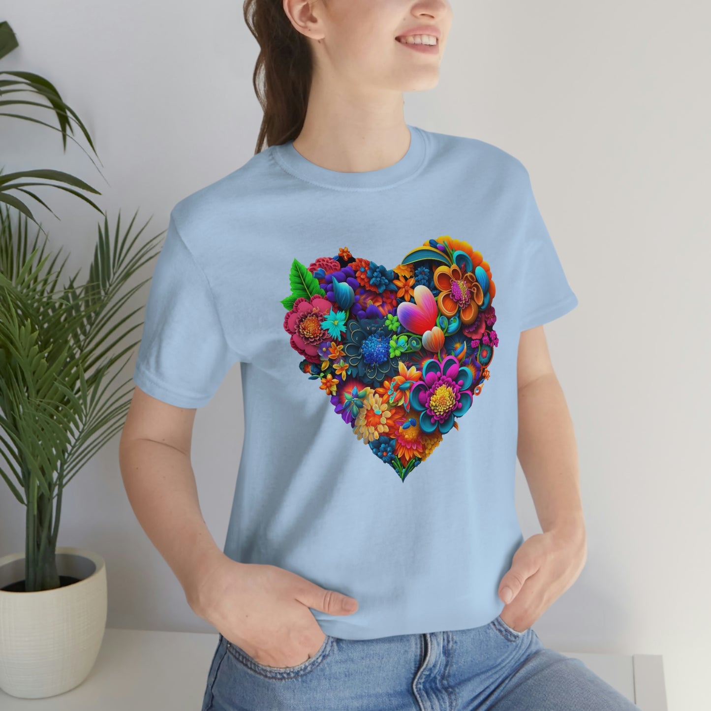 Bright Floral Heart Unisex Jersey Short Sleeve Tee