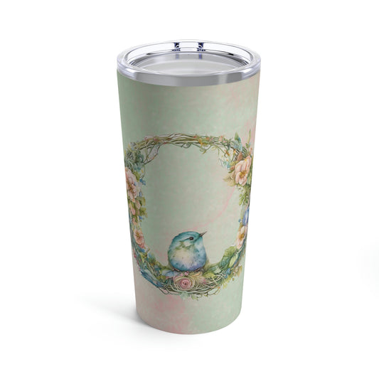 Bird Spring Wreath Watercolor Tumbler 20oz