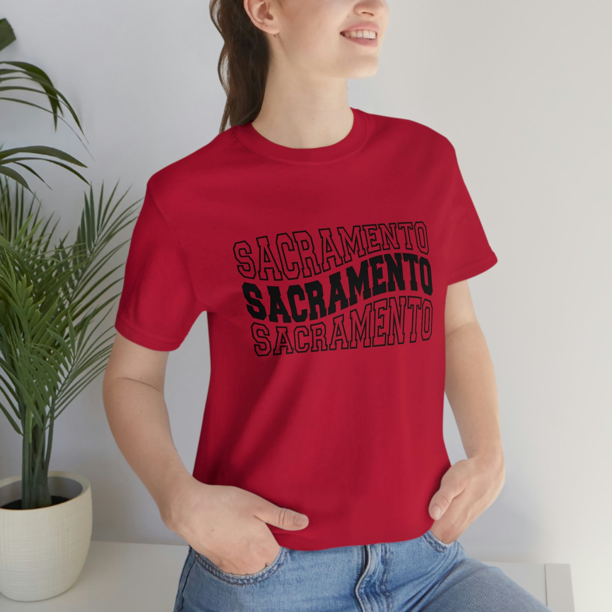 Sacremento California Varsity Letters Wavy Unisex Jersey Short Sleeve Tee Tshirt T-shirt