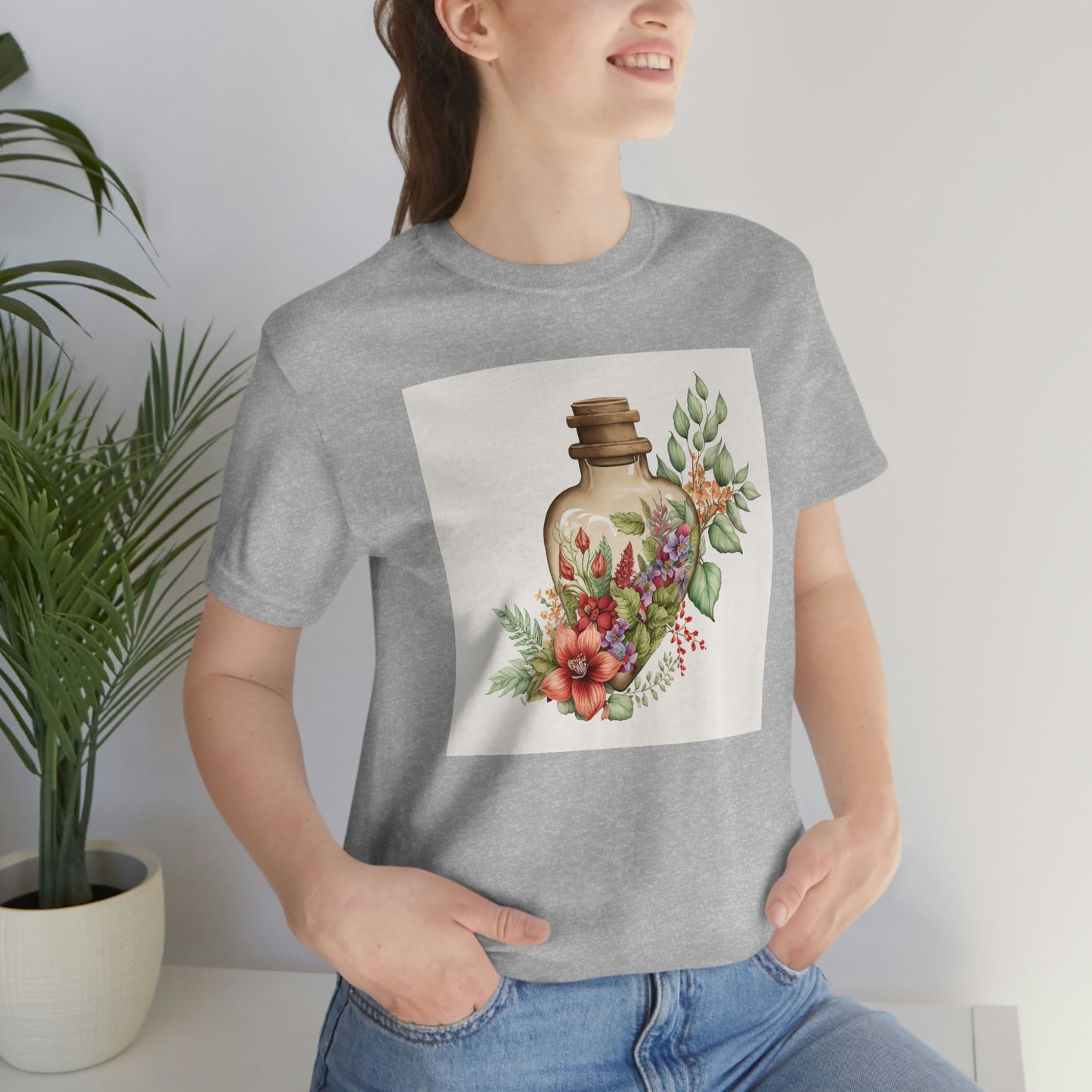 Vintage Bottle Floral Unisex Jersey Short Sleeve Tee