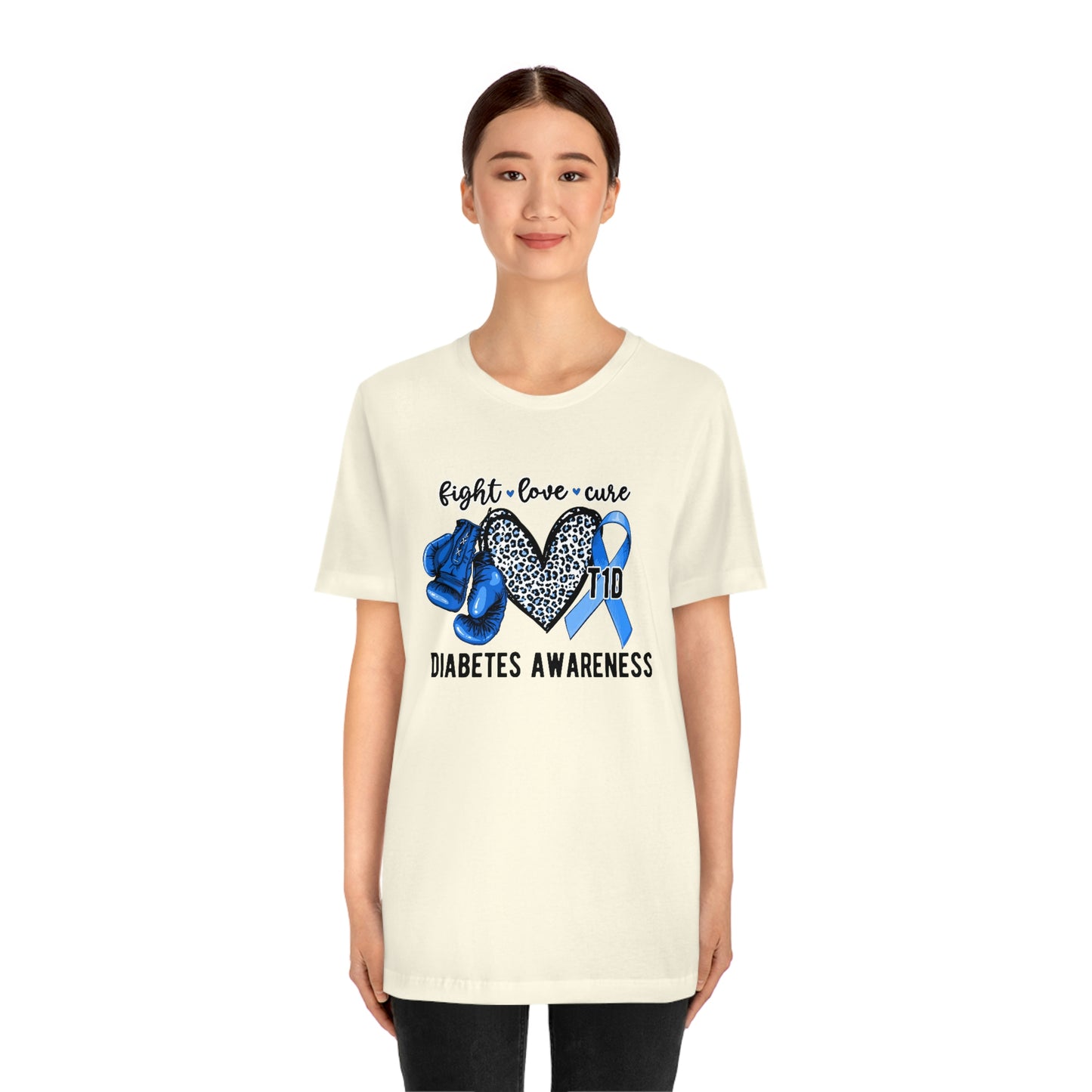 Fight Love Cure T1D Diabetes Awareness Print Unisex Jersey Short Sleeve Tee