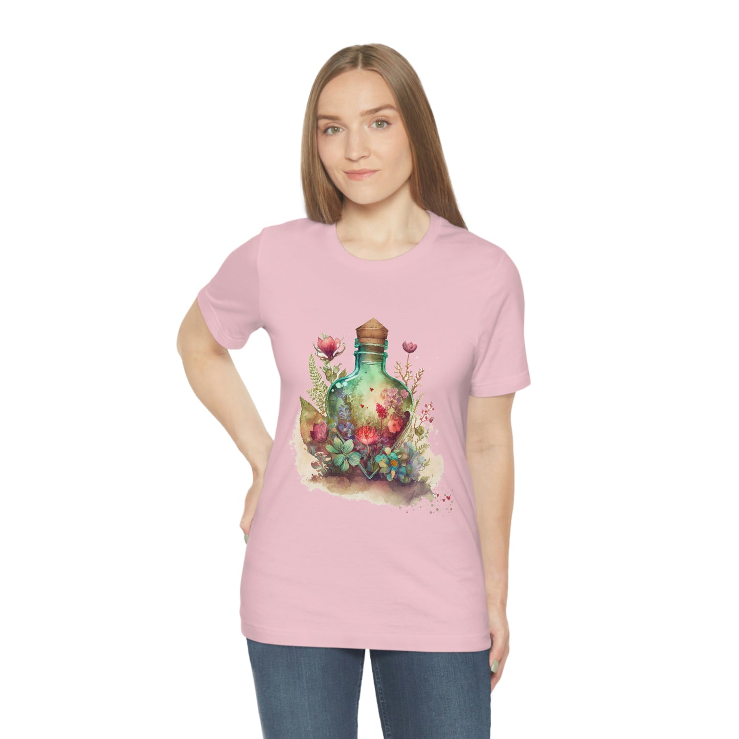 Vintage Bottle Floral Unisex Jersey Short Sleeve Tee