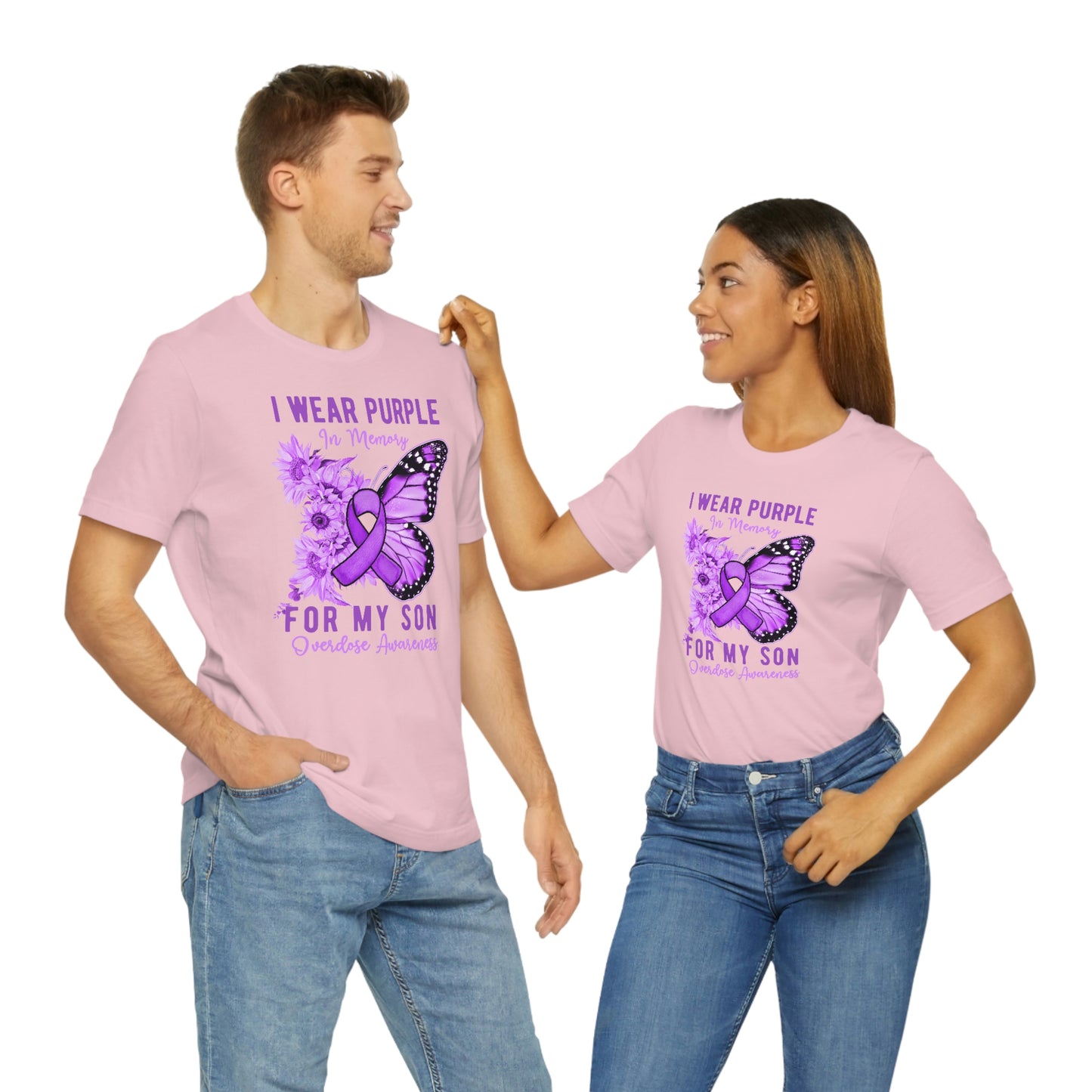 I Wear Purple In Memory For My Son Overdose Awareness Print Unisex Jersey Short Sleeve Tee