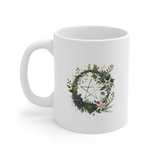 Flowers Pentagram Watercolor Ceramic Mug 11oz