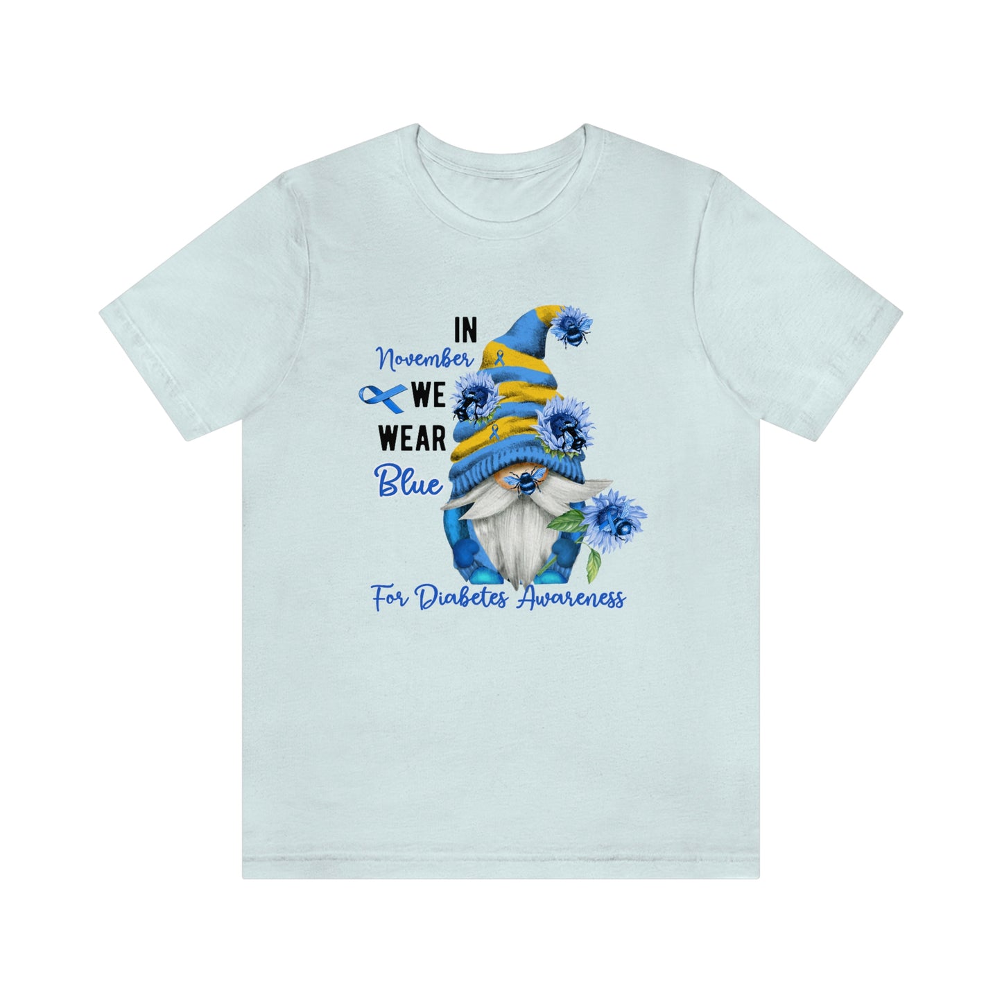 In November We Wear Blue Gnome Diabetes Awareness Print Unisex Jersey Short Sleeve Tee