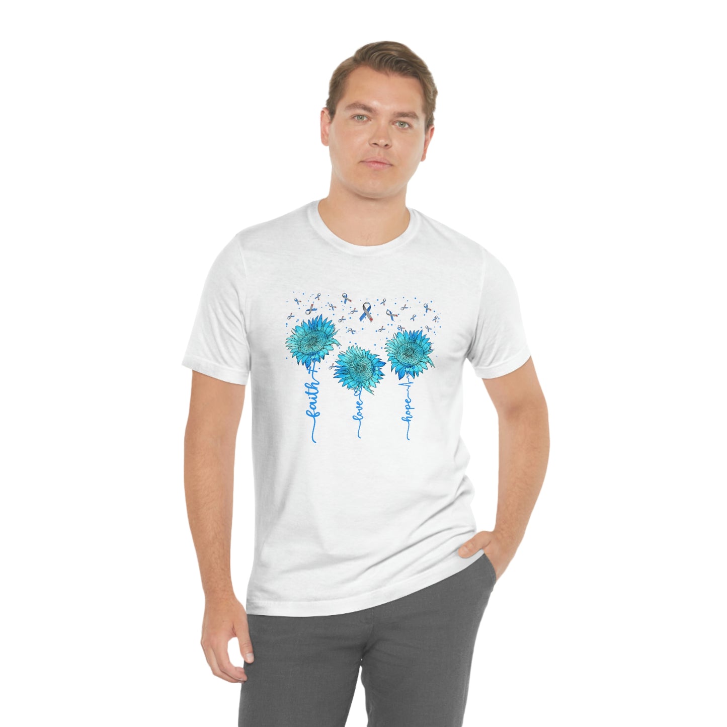 Faith Hope Love Sunflowers Diabetes Awareness Print Unisex Jersey Short Sleeve Tee