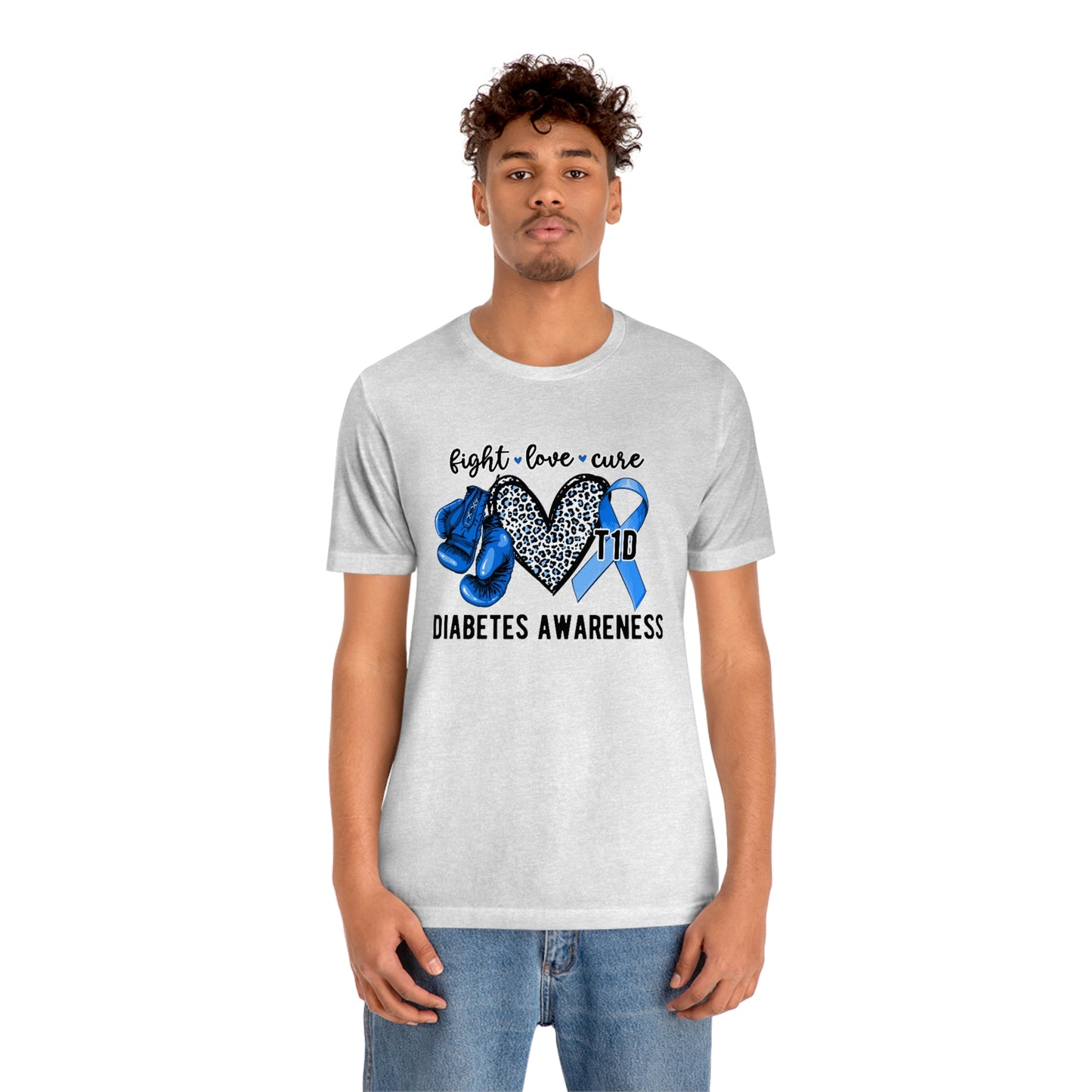 Fight Love Cure T1D Diabetes Awareness Print Unisex Jersey Short Sleeve Tee
