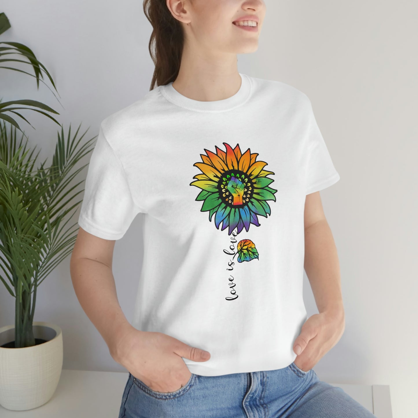 Love is Love Sunflower LGBTQIA Print Unisex Jersey Short Sleeve Tee