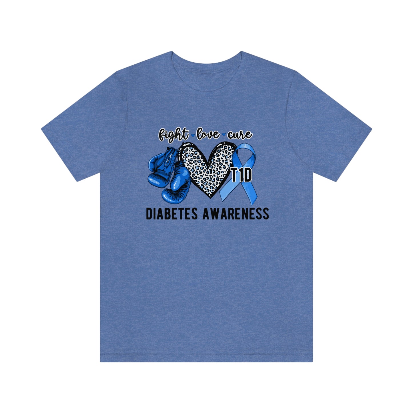 Fight Love Cure T1D Diabetes Awareness Print Unisex Jersey Short Sleeve Tee